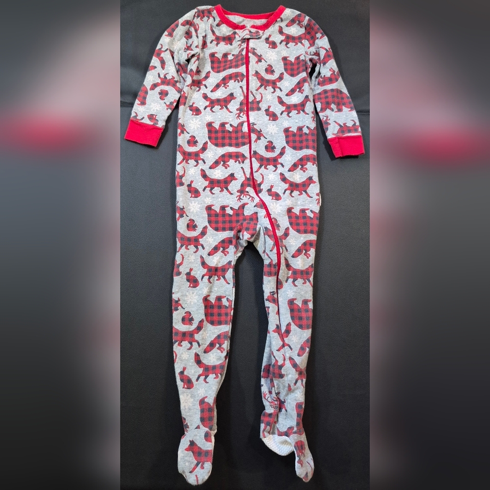Olivia M Red and Gray Kids Footie Pajamas